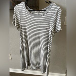 Soft gray and white striped t shirt dress size small